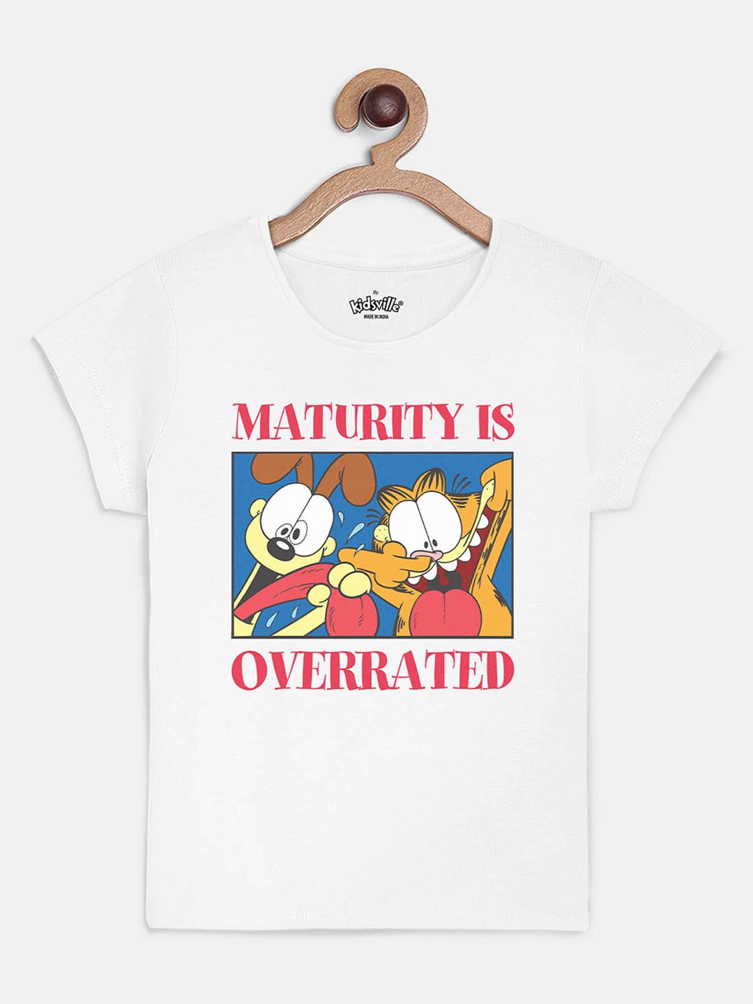 

Kids Ville Garfield Printed White tshirt for Girls