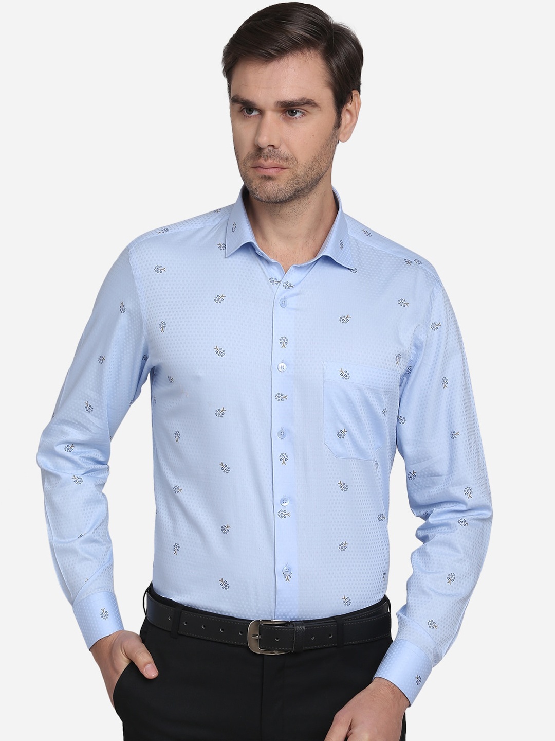

METAL Men Blue Slim Fit Printed Semiformal Shirt