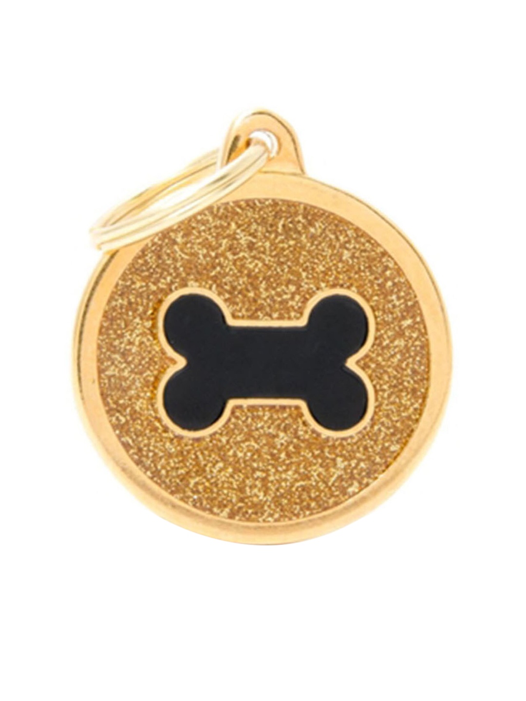 

PawsnCollars Gold-Toned & Black Glitter Bone Centre Name Tag