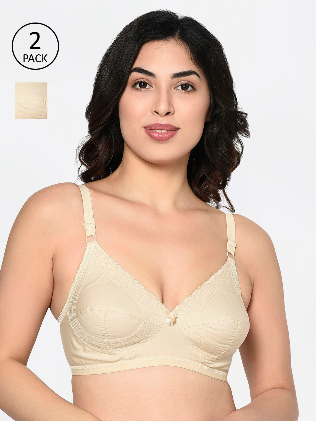Bodycare Pack Of 2 Solid Non-Wired Non Padded Everyday Bra 6596S, Beige