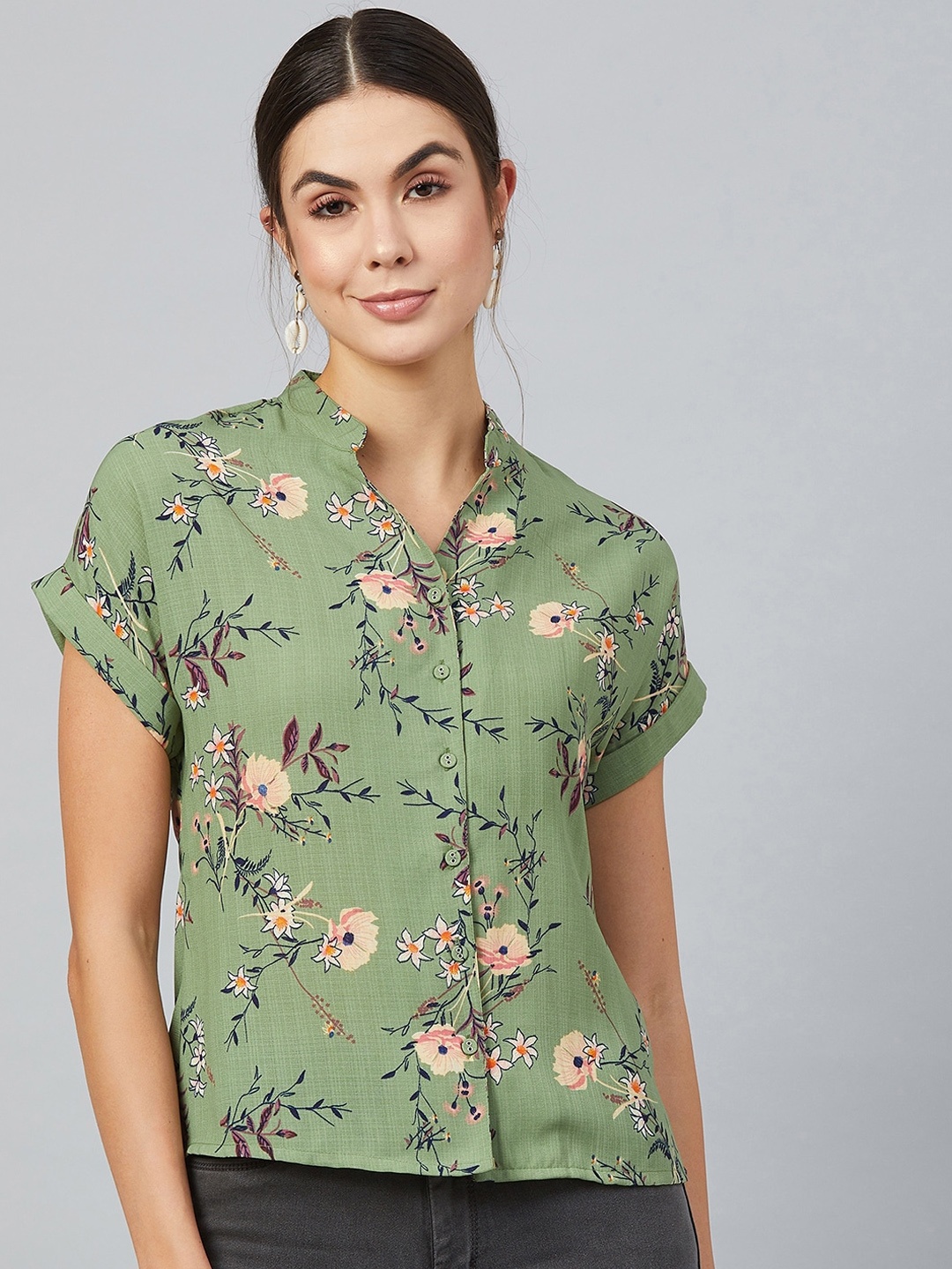 

Marie Claire Women Green Printed Shirt Style Top
