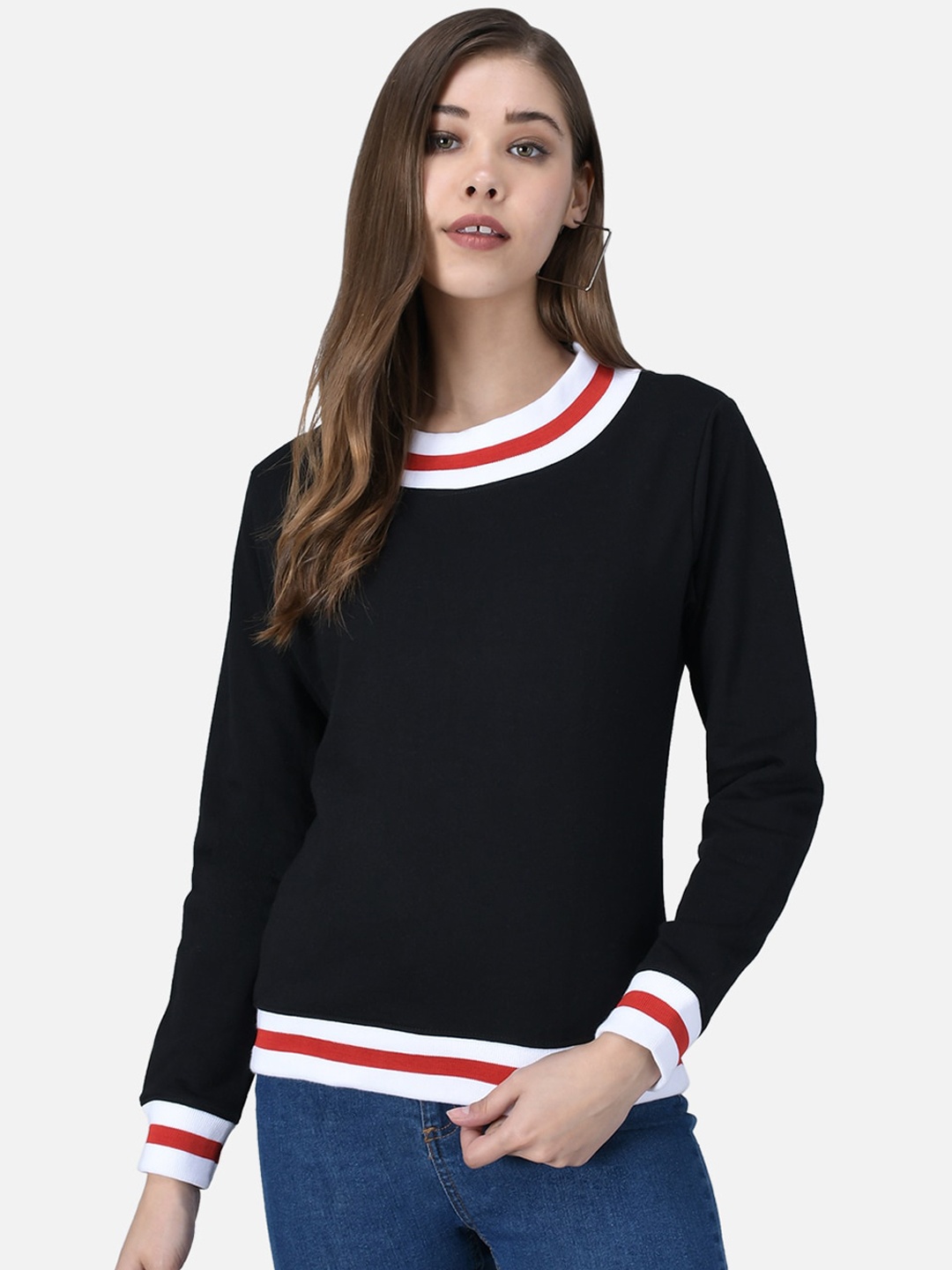 

The Dry State Women Black Solid Cotton Sweatshirt
