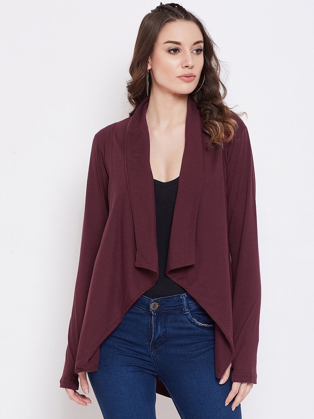 

Hypernation Women Maroon Solid Shrug