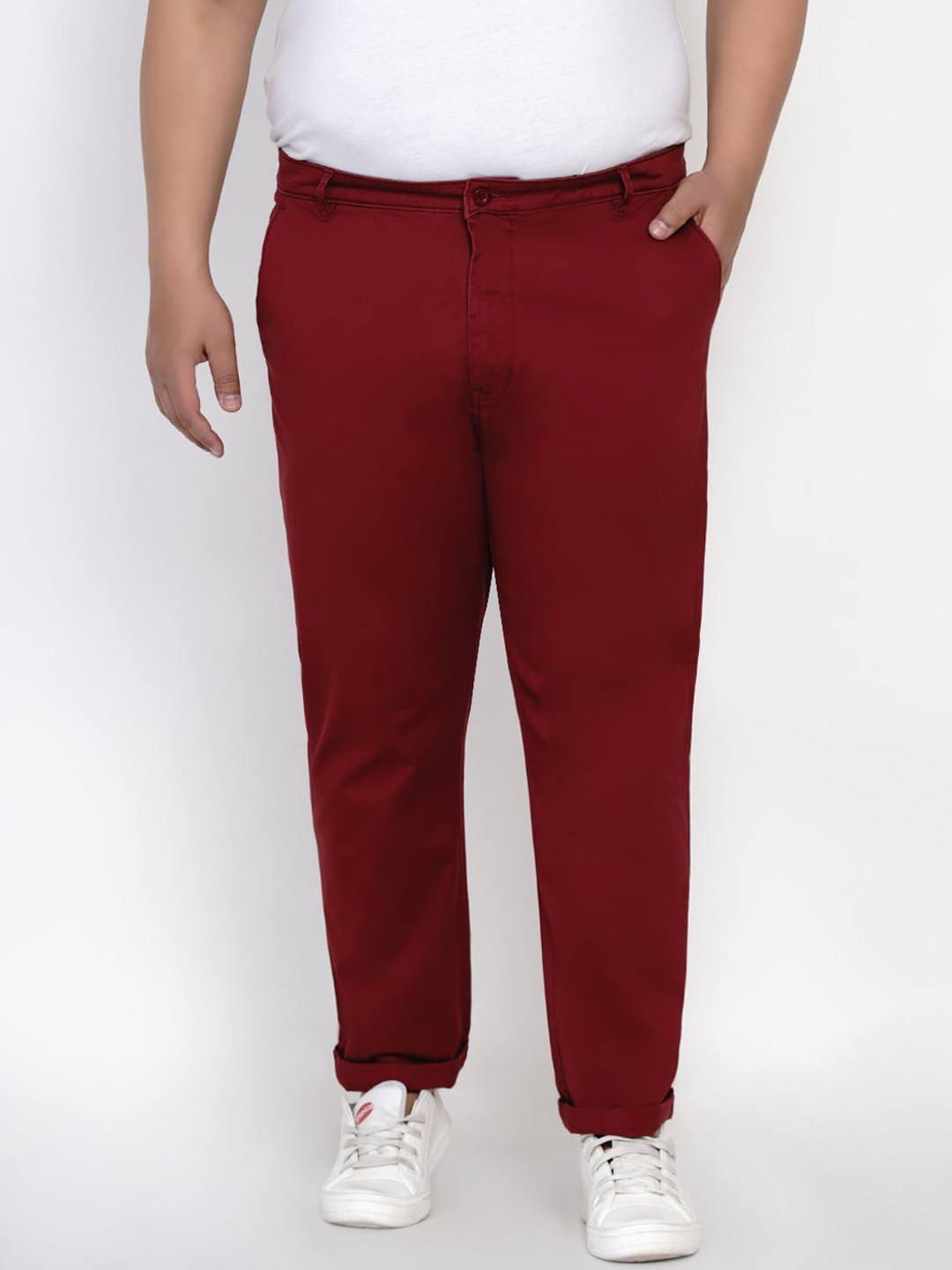 

John Pride Men Plus Size Maroon Solid Regular Trousers