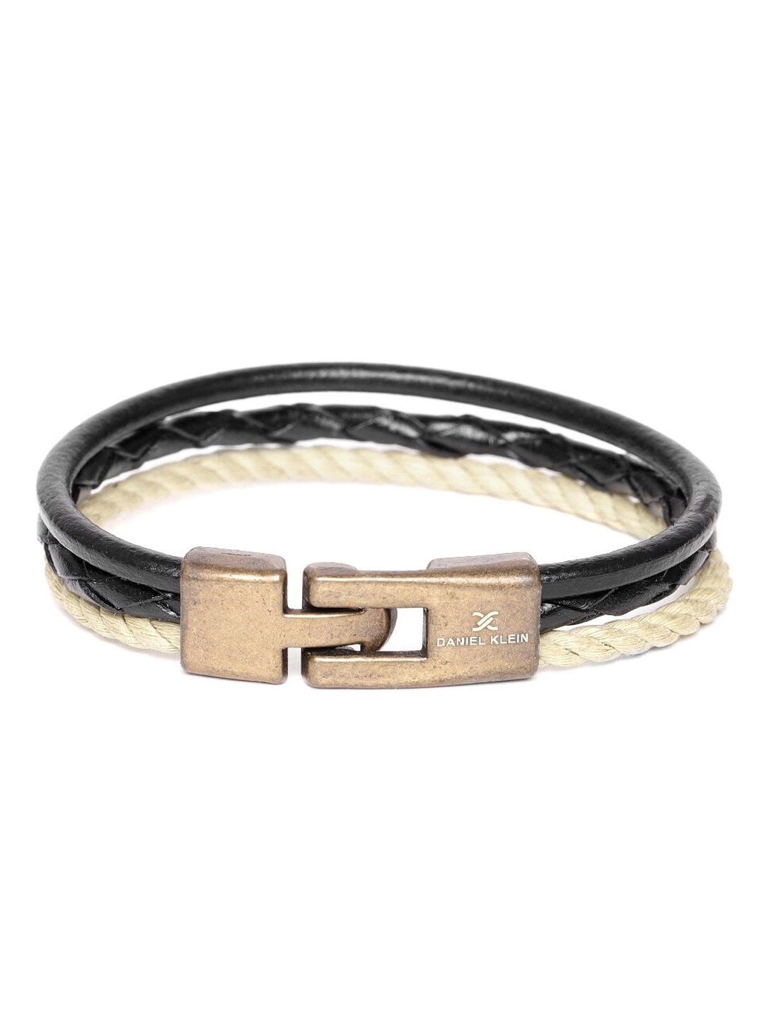 

Daniel Klein Men Black & Off-White Leather Wraparound Bracelet