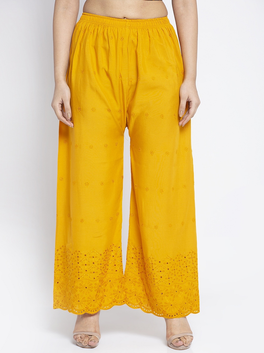 

GRACIT Women Gold-Toned Embroidered Flared Palazzos