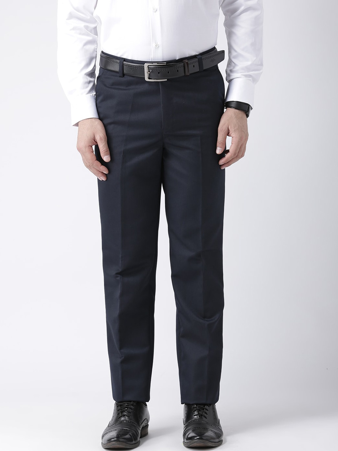 

Hangup Men Blue Regular Fit Solid Formal Trousers