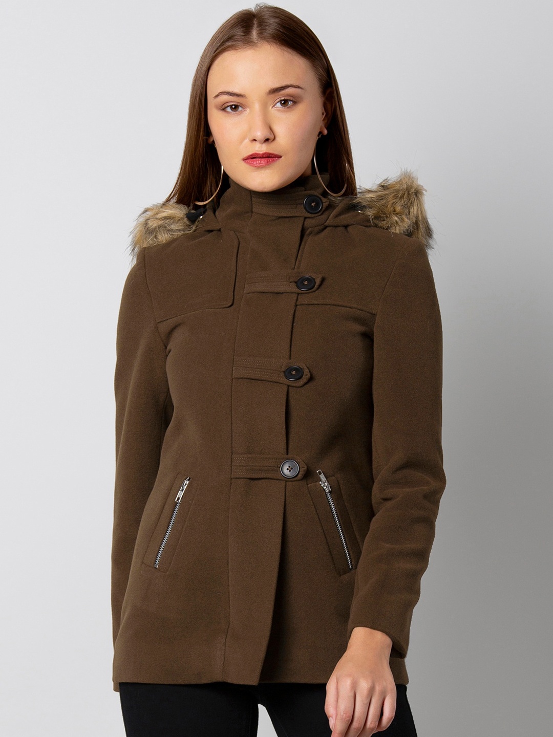 

FabAlley Women Brown Solid Trench Coat