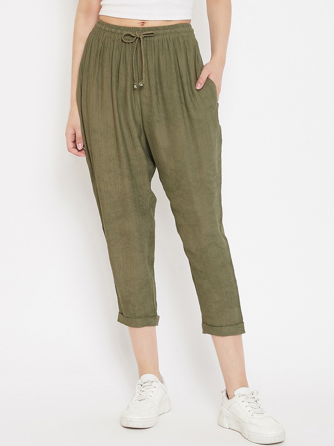 

LUCERO Women Green Loose Fit Solid Regular Trousers