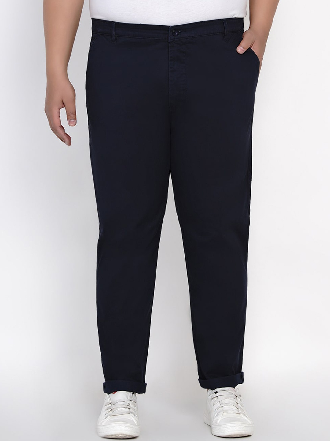 

John Pride Men Navy Blue Solid Regular Trousers