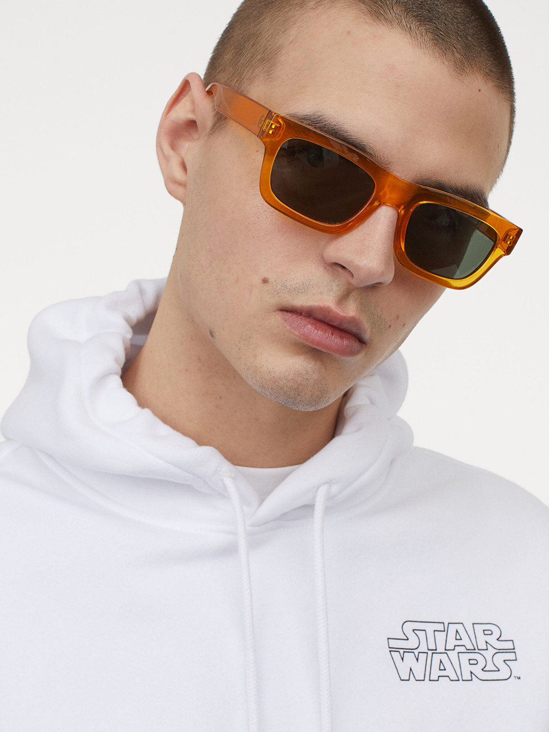 

H&M Men White Printed Hooded Top