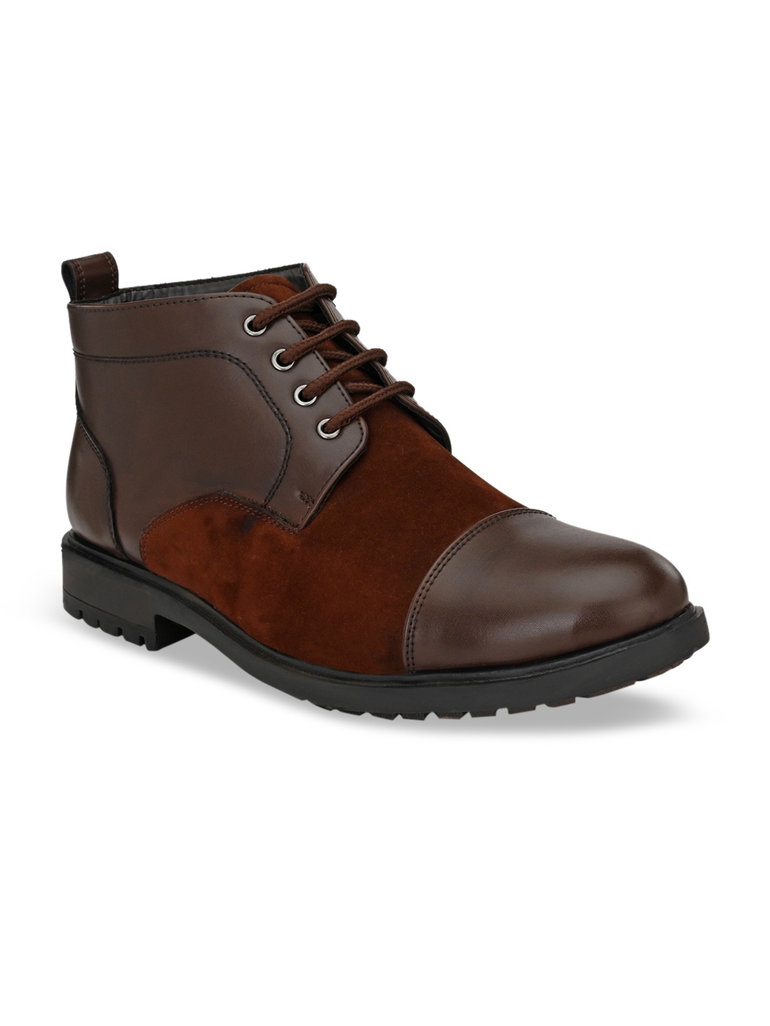 

San Frissco Men Brown Solid Leather Mid-Top Flat Boots