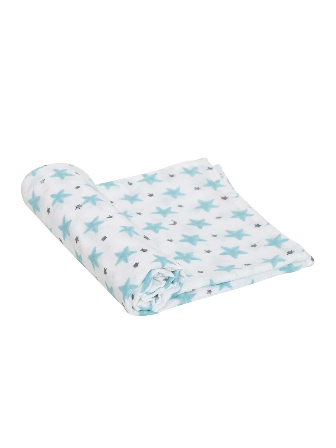 

Moms Home Infant Kids White & Blue Star Printed Organic Cotton Sustainable Muslin Swaddle