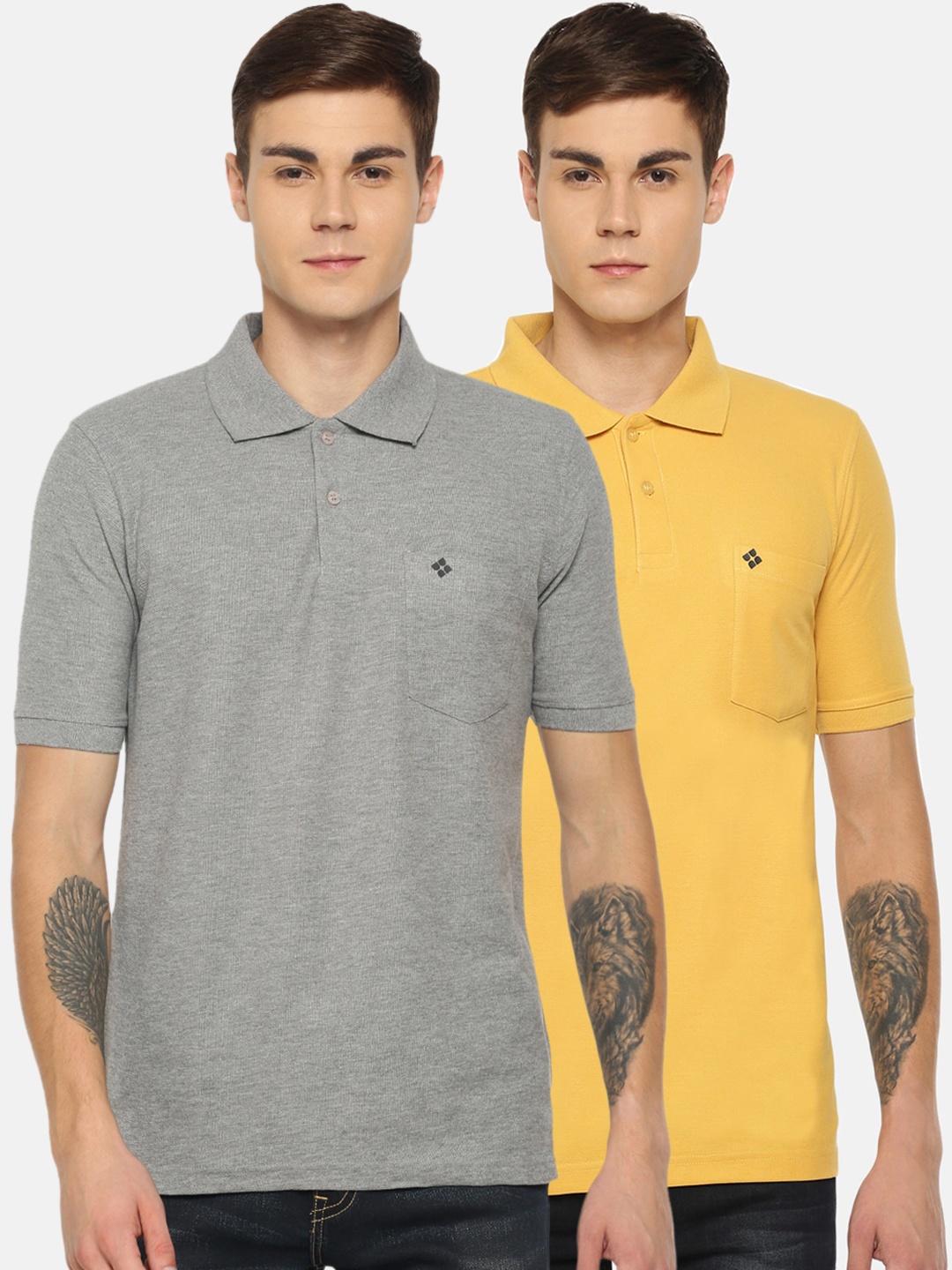 

Dollar Men Pack Of 2 Solid Polo Collar T-shirts, Grey