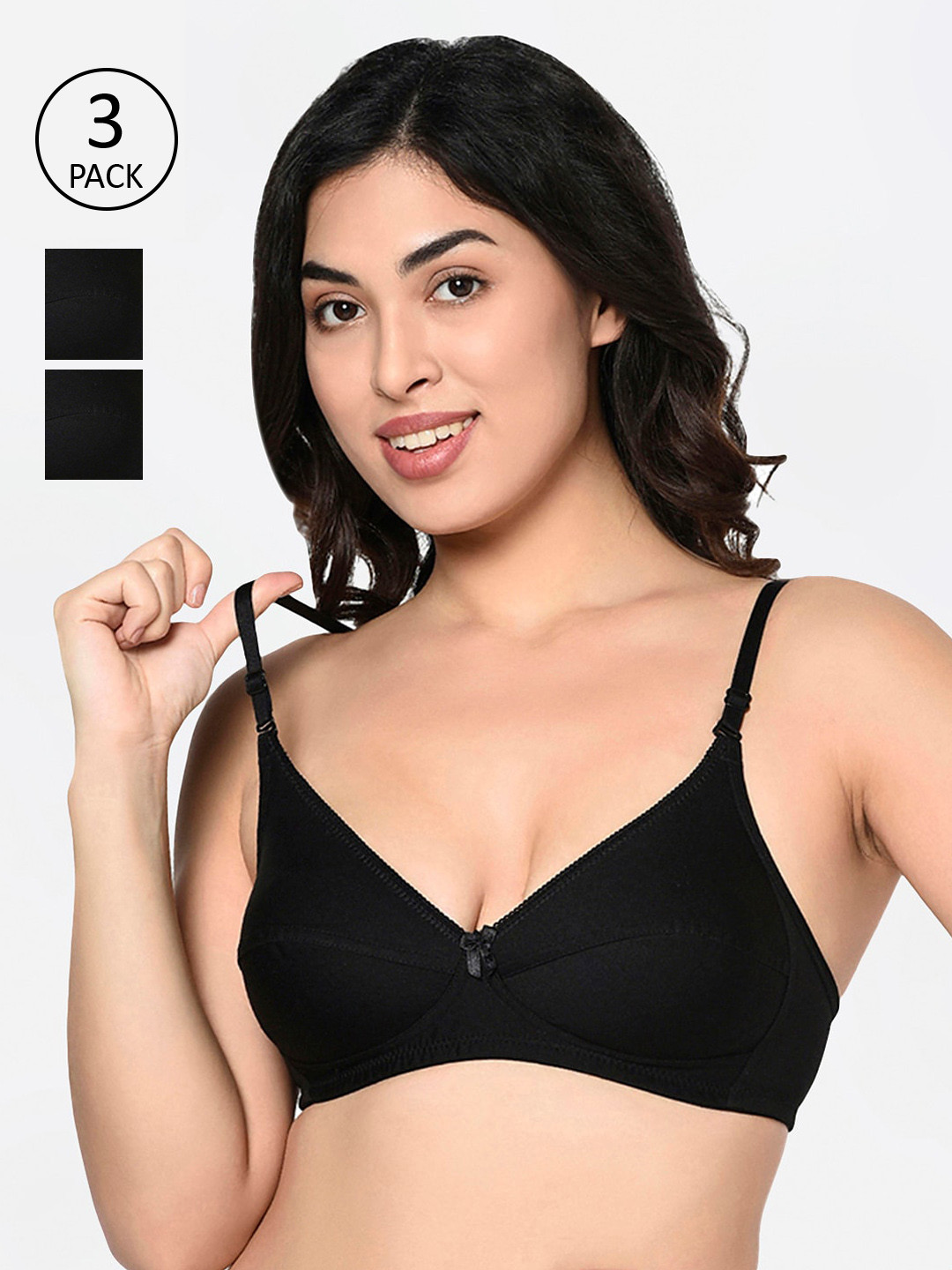 

Bodycare Pack Of 3 Solid Non-Wired Non Padded Everyday Bra 1567B, Black
