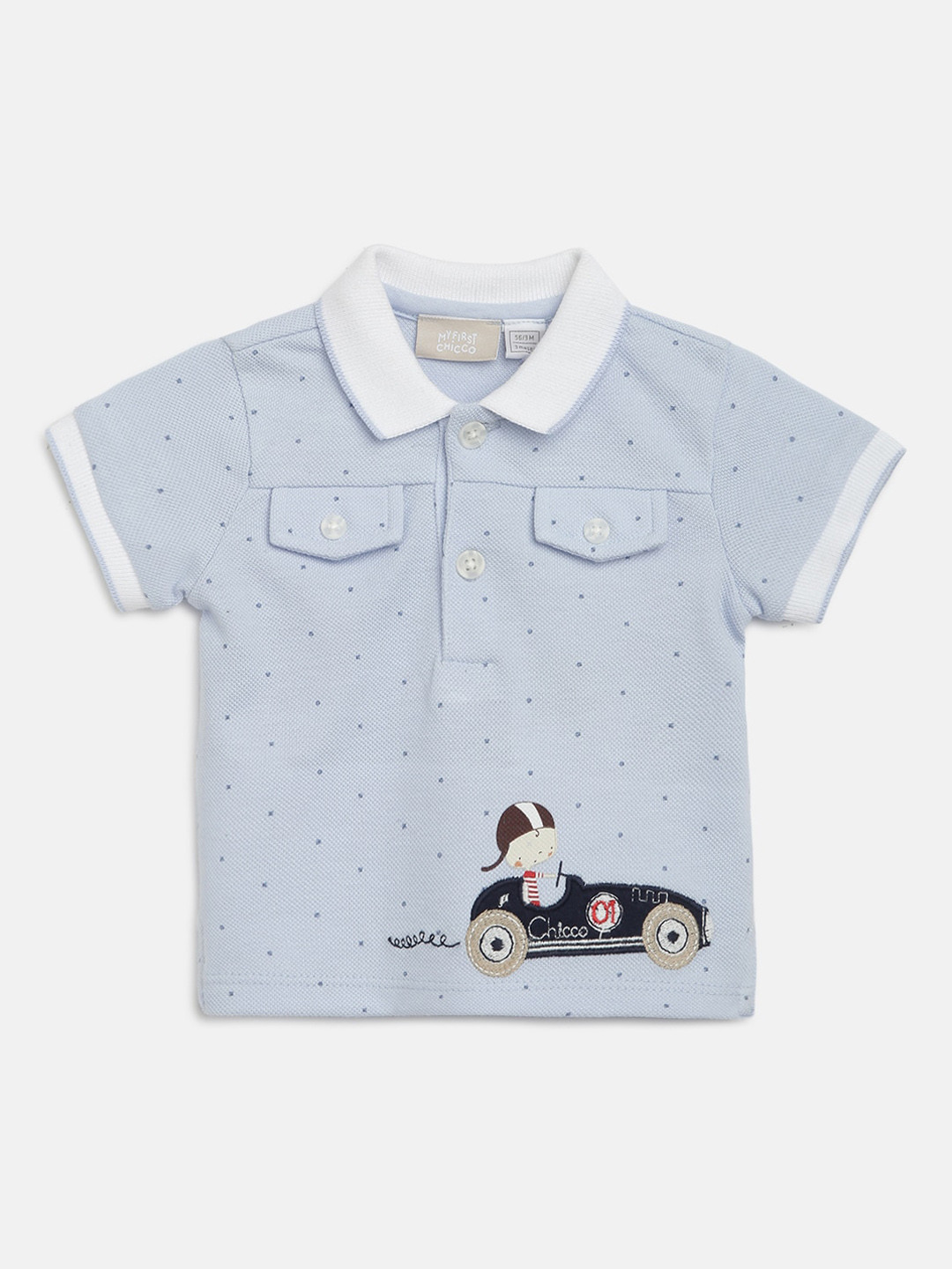 

Chicco Boys Blue Printed Polo Collar T-shirt
