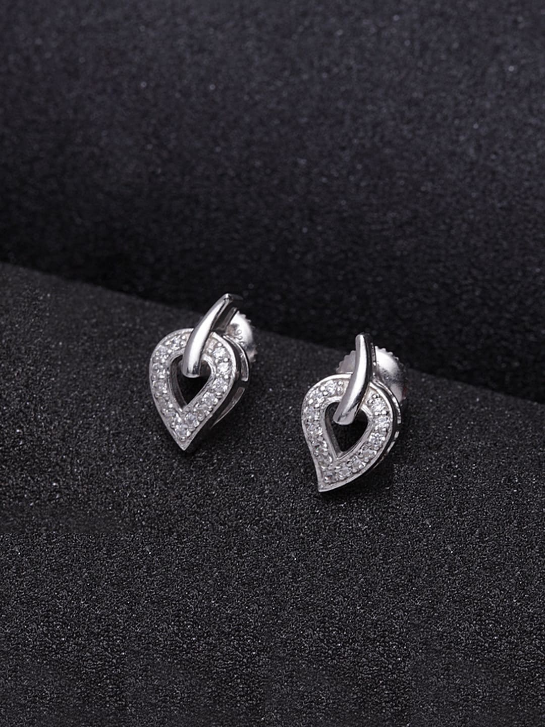 

Clara Silver-Toned Rhodium-Plated Swiss Zirconia Stella Leaf Shaped Studs