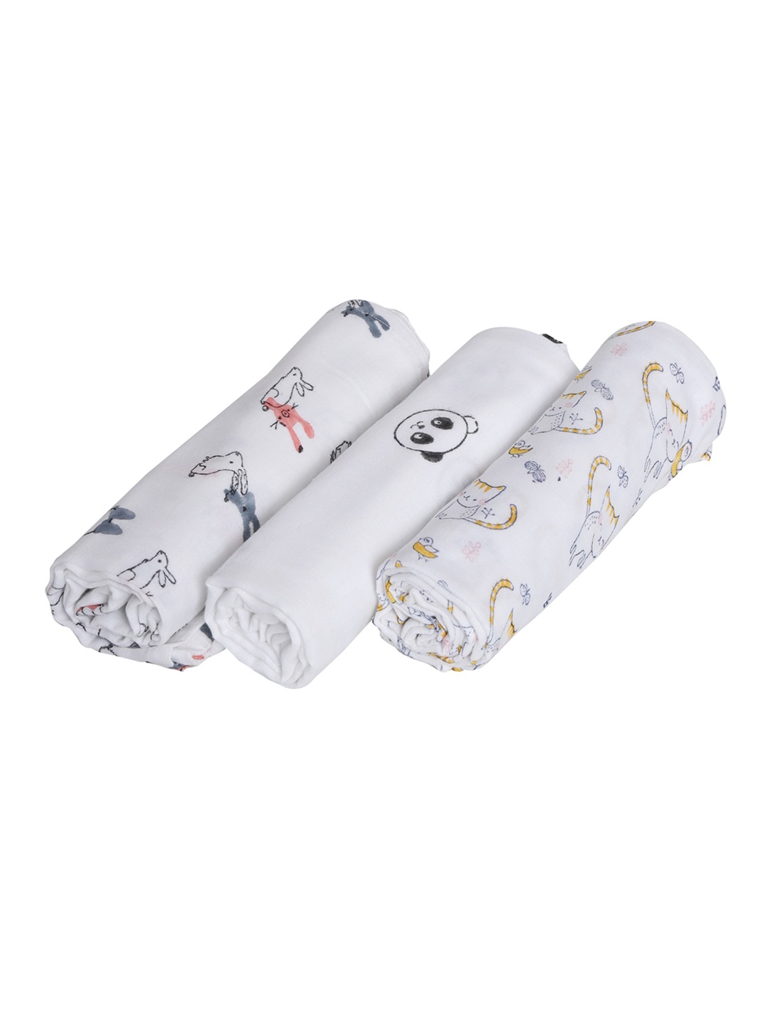 

Moms Home Infant Kids Pack Of 3 Printed Organic-Cotton Muslin Swaddles, White