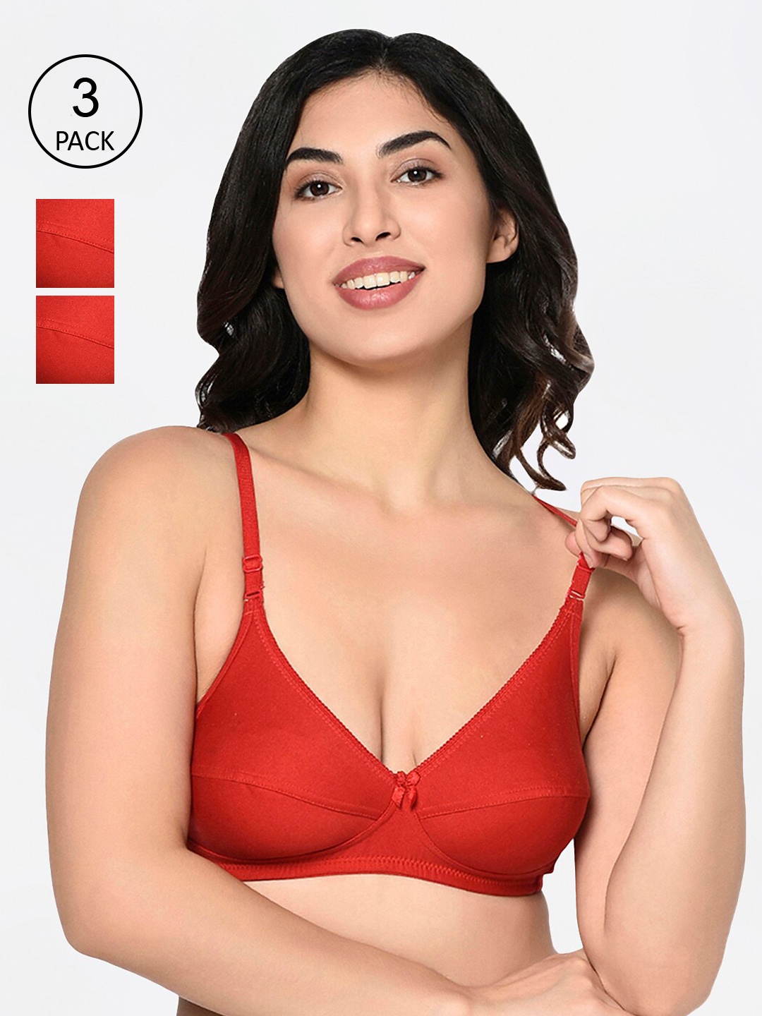 

Bodycare Pack Of 3 Solid Non-Wired Non Padded Everyday Bra 1567RED, Red
