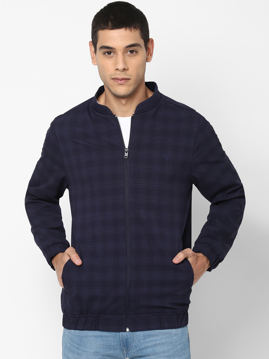 

Allen Solly Men Navy Blue Checked Bomber