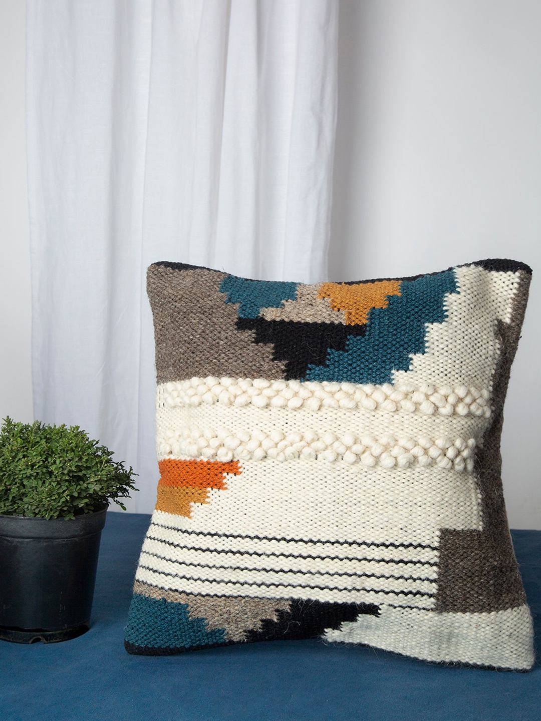 

HOSTA HOMES Off-White & Grey Single Self Design Square Cushion Cover
