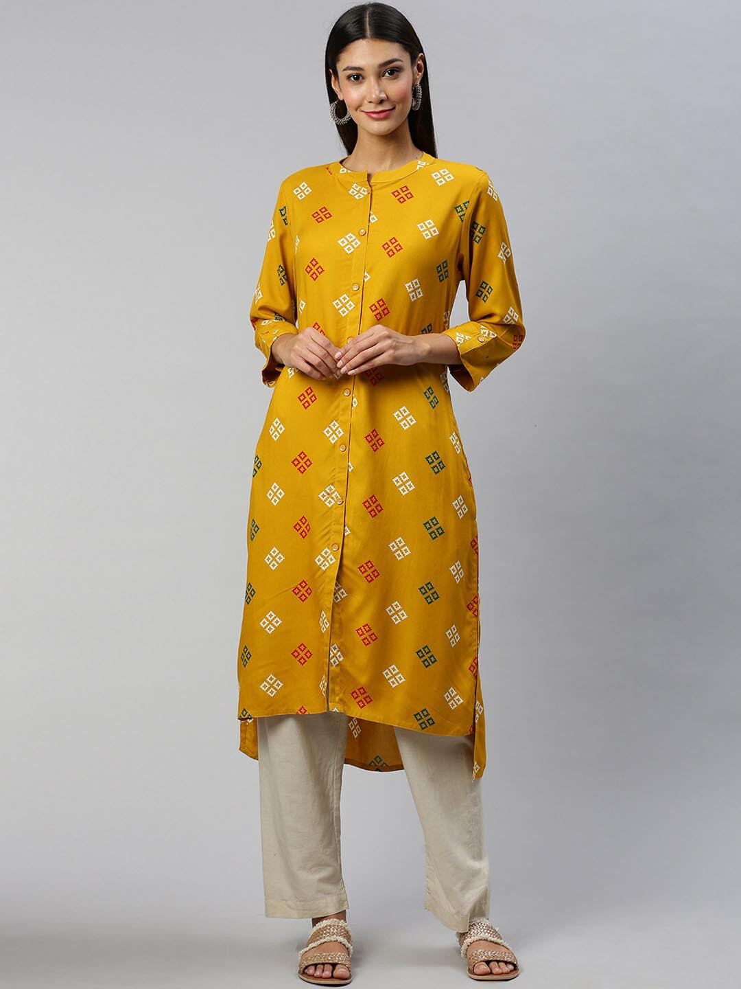 

Soch Women Mustard Printed A-Line Kurta