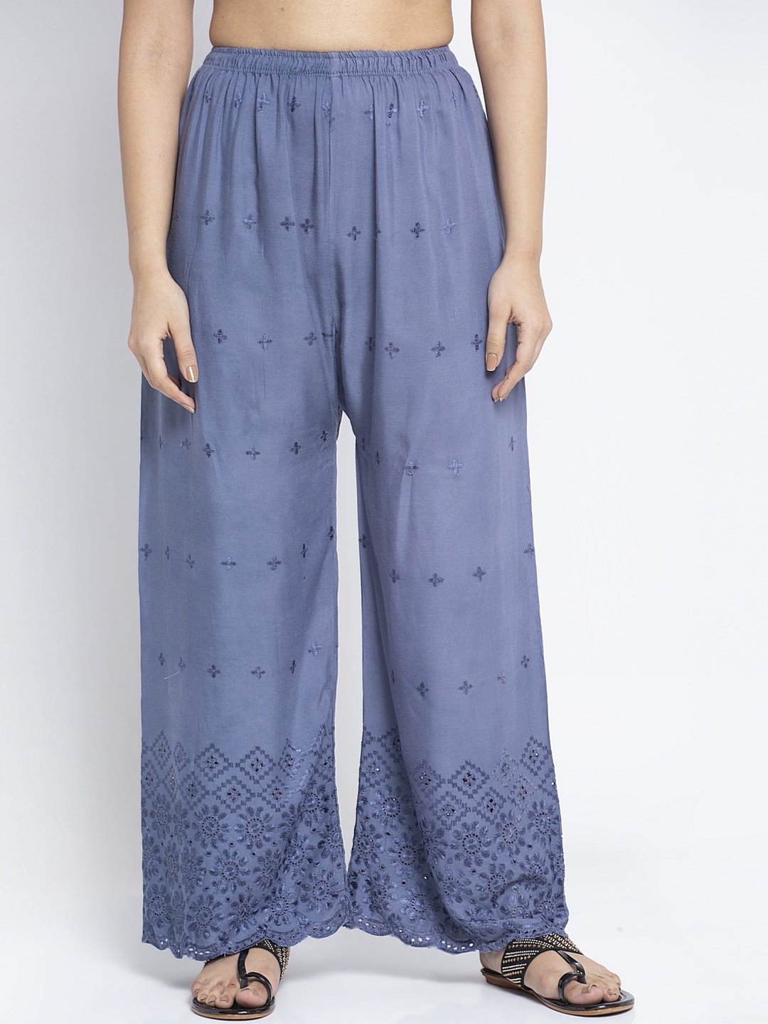 

GRACIT Women Blue Embroidered Wide Leg Palazzos