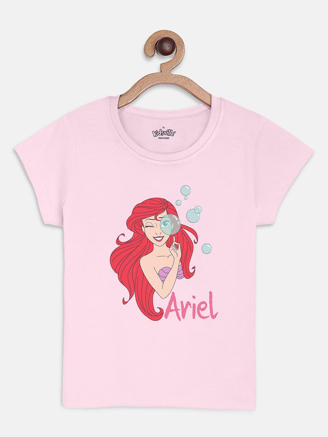 

Kids Ville Girls Disney Princess Ariel Printed Pink Tshirt for Girls