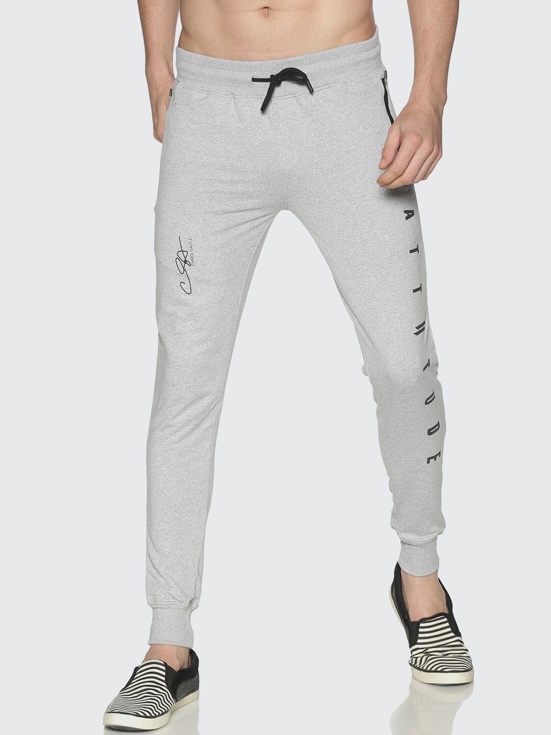 

ATTIITUDE Men Grey Brand Logo Slim Fit Joggers