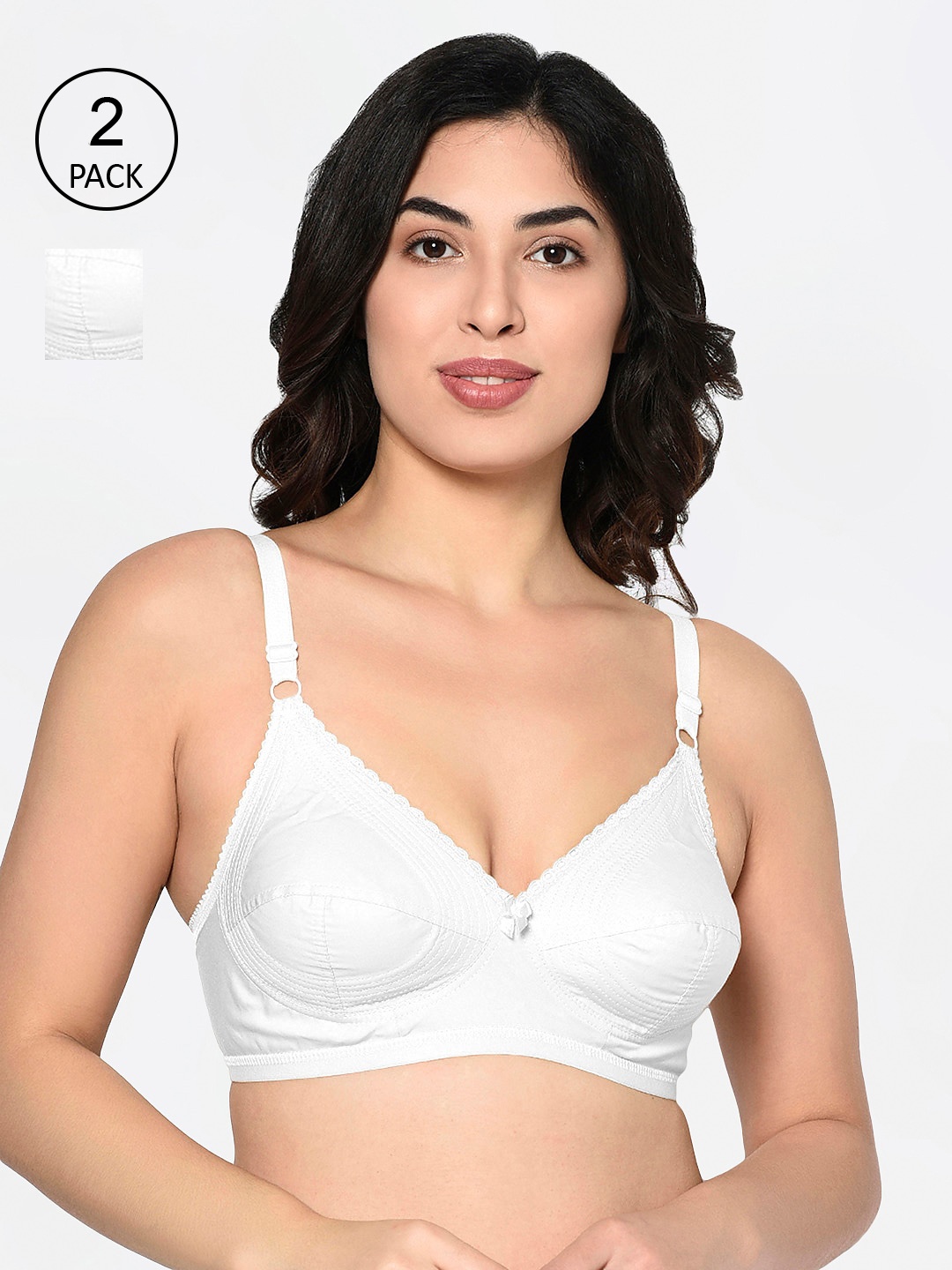 

Bodycare Pack Of 2 White Solid Non-Wired Non Padded Everyday Bras 6596W-2PCS
