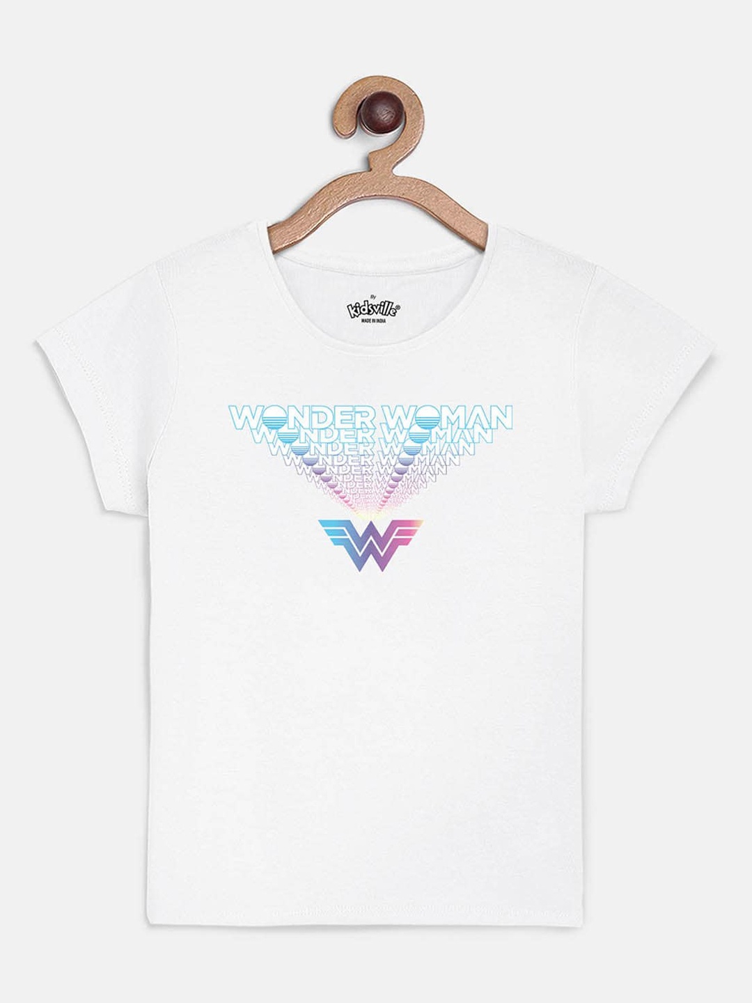 

Kids Ville Girls White Typography Wonder Woman Printed T-shirt