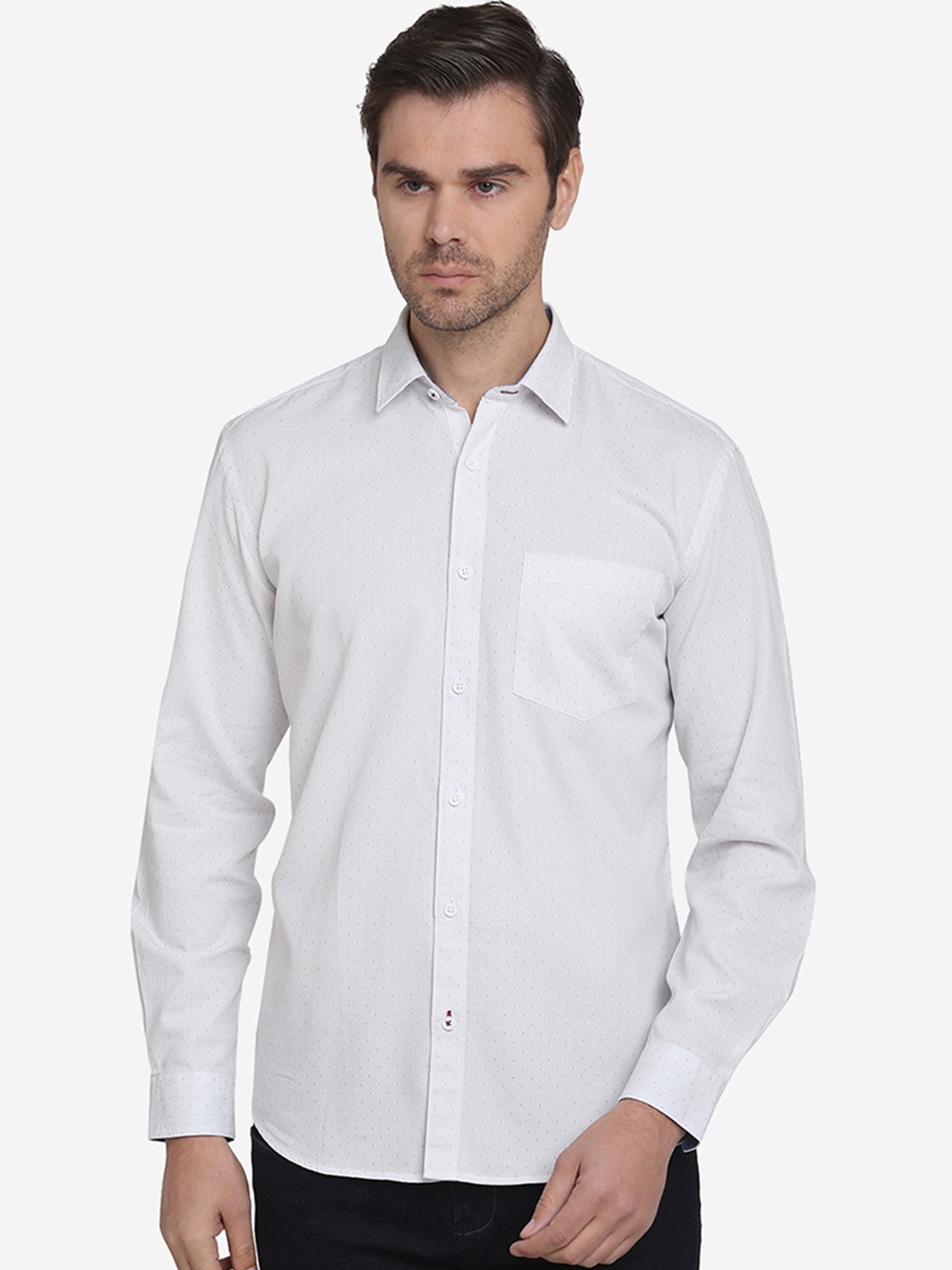 

JADE BLUE Men White Slim Fit Printed Casual Shirt