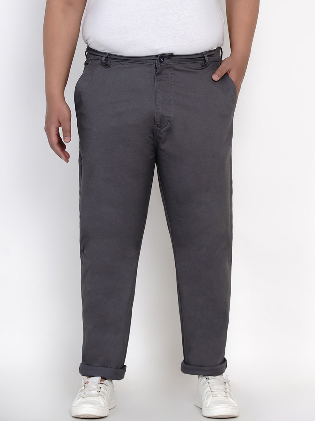 

John Pride Men Grey Solid Regular Trousers