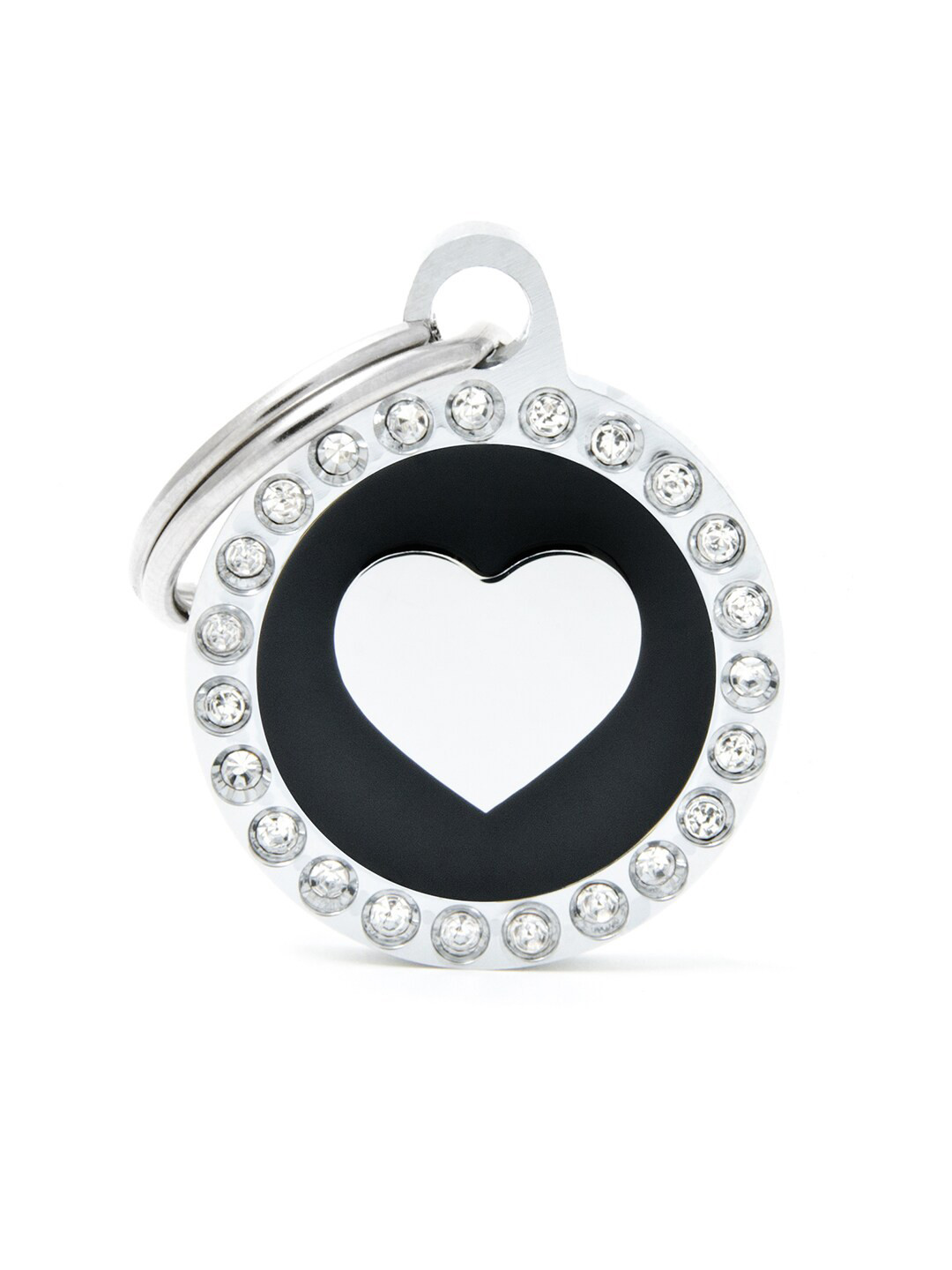 

PawsnCollars Silver-Toned & Black Glam Swarovski Chrome Circle Heart Pet Name Tag