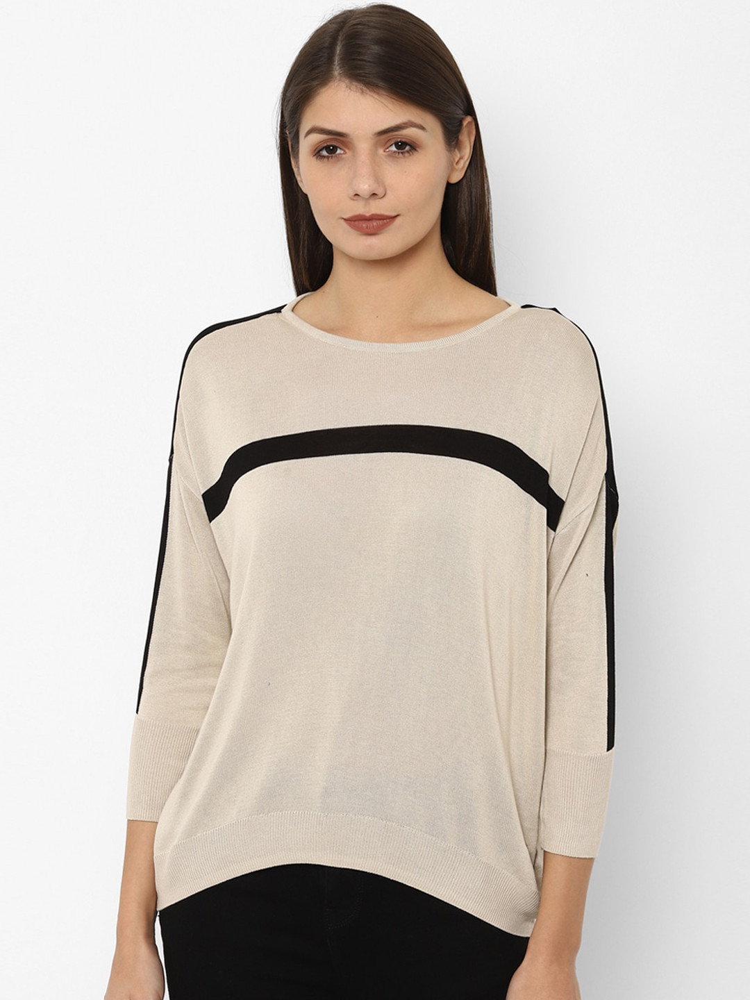 

Allen Solly Woman Beige & Black Colorblocked Top