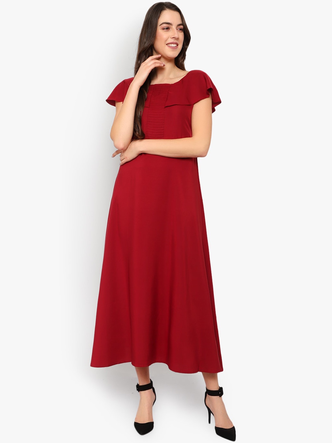 

Indietoga Women Maroon Solid Fit and Flare Dress
