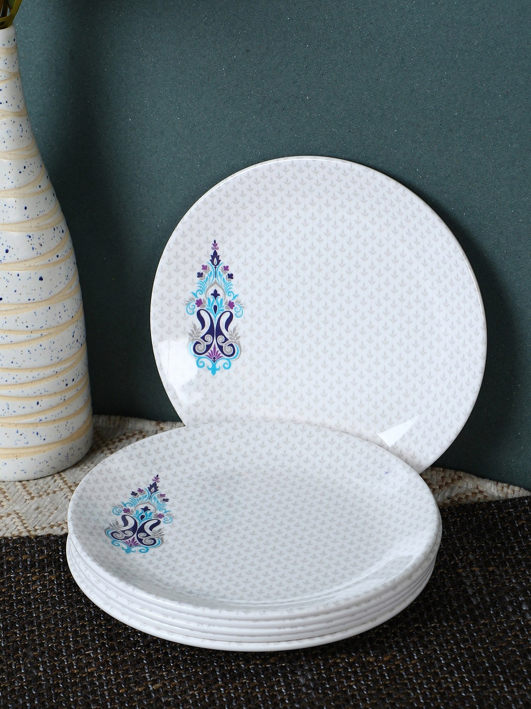 

Servewell White & Grey Printed Set of 6 Urmi Dinner Plates