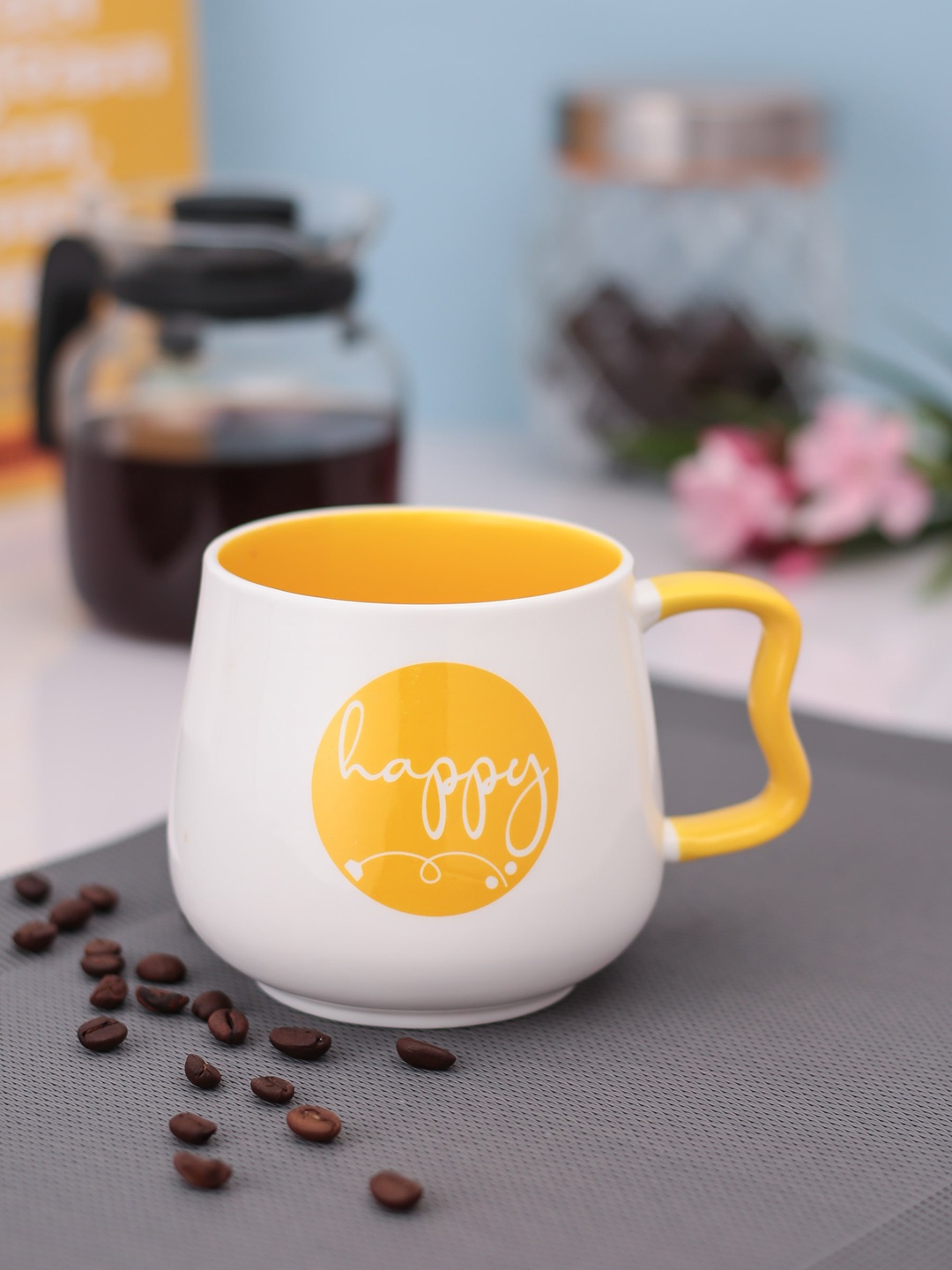 

JCPL White & Yellow Printed Fine Ceramic Happy Milk Mug