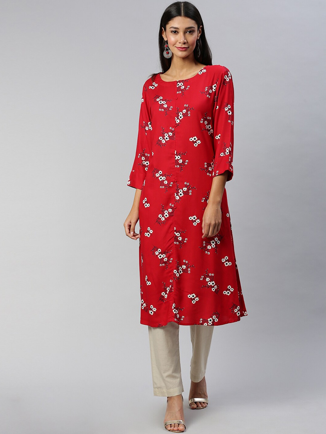

Soch Women Red Printed A-Line Kurta