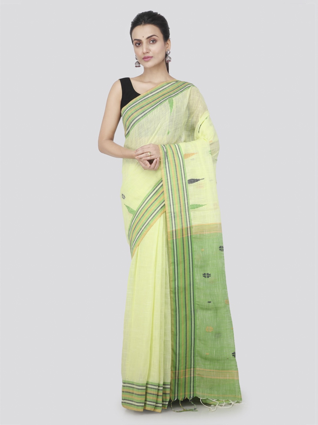 

PinkLoom Lime Green Pure Cotton Woven Design Handloom Sustainable Saree