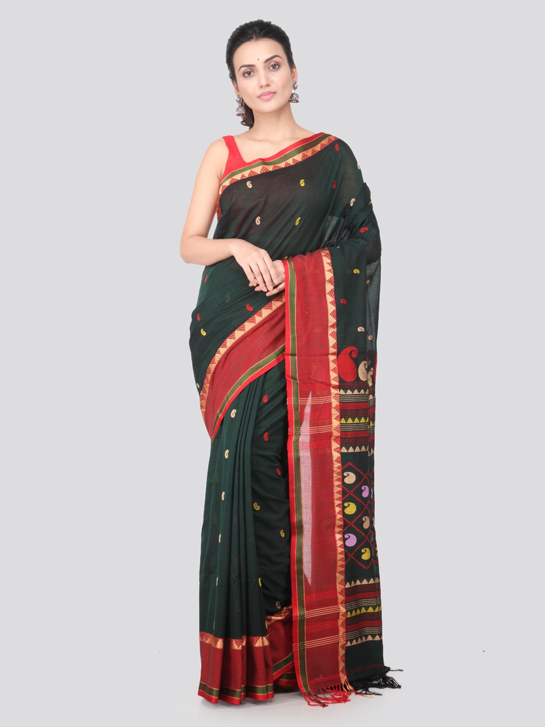 

PinkLoom Green & Red Pure Cotton Woven Design Handloom Saree