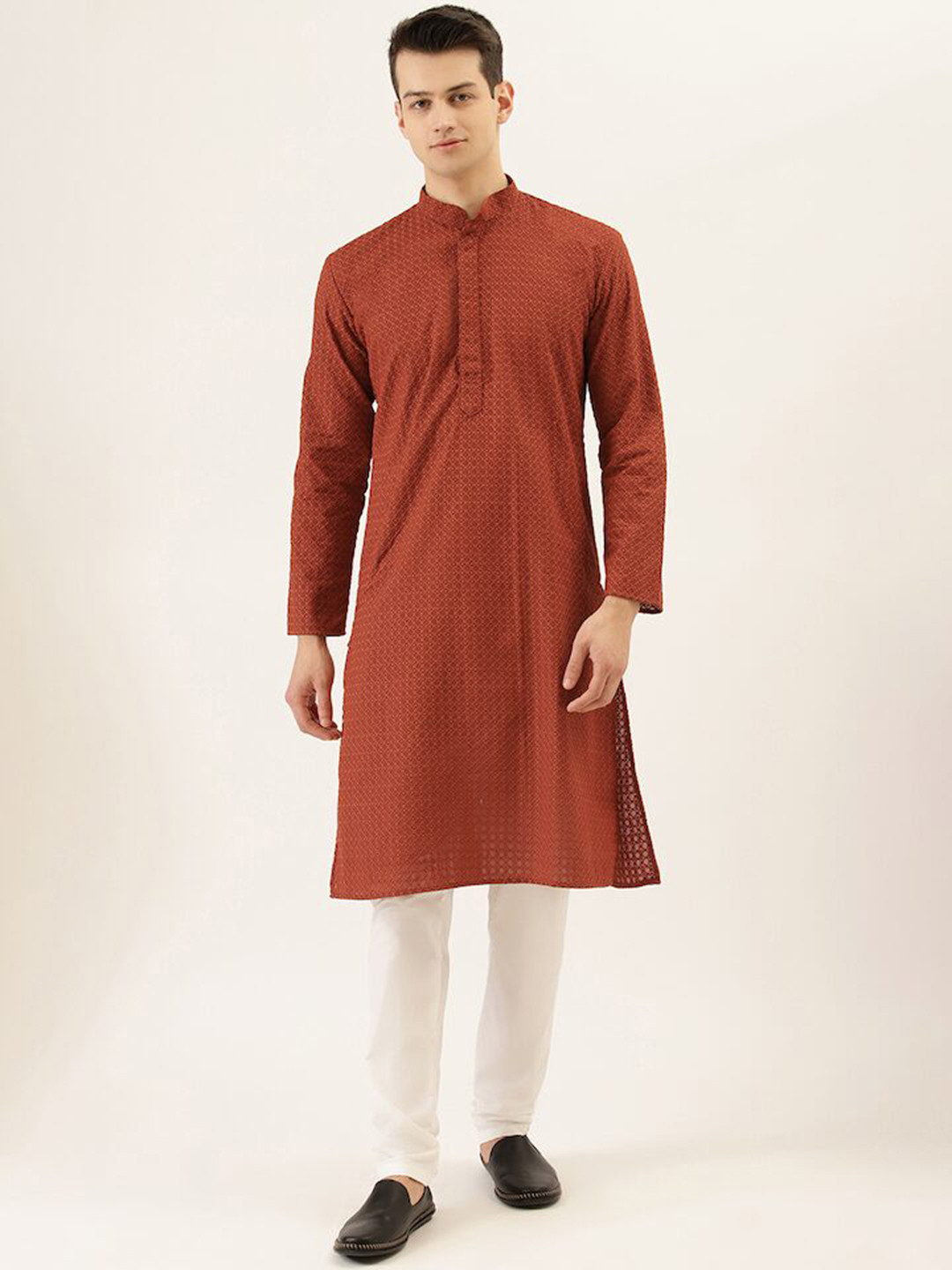 

RAJUBHAI HARGOVINDAS Men Brown Woven Design A-Line Kurta