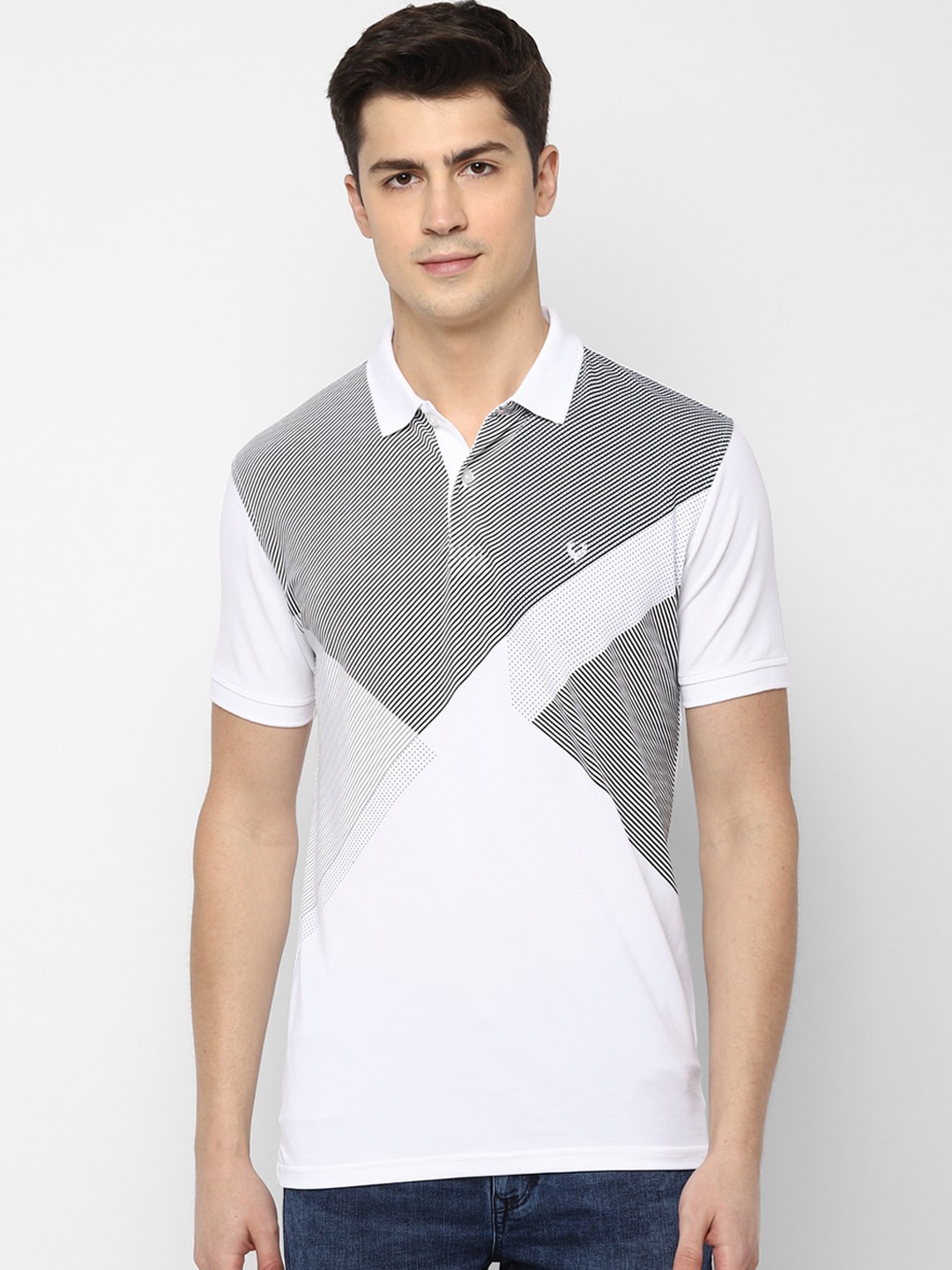 

Allen Solly Men White Black Printed Cotton Polo Collar Pure Cotton T-shirt