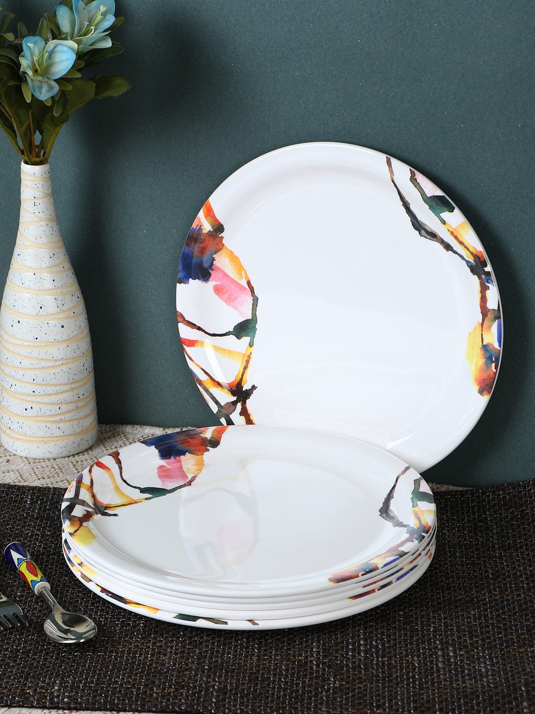 

Servewell Unisex White Printed 6 pc Round Dinner Plate Set