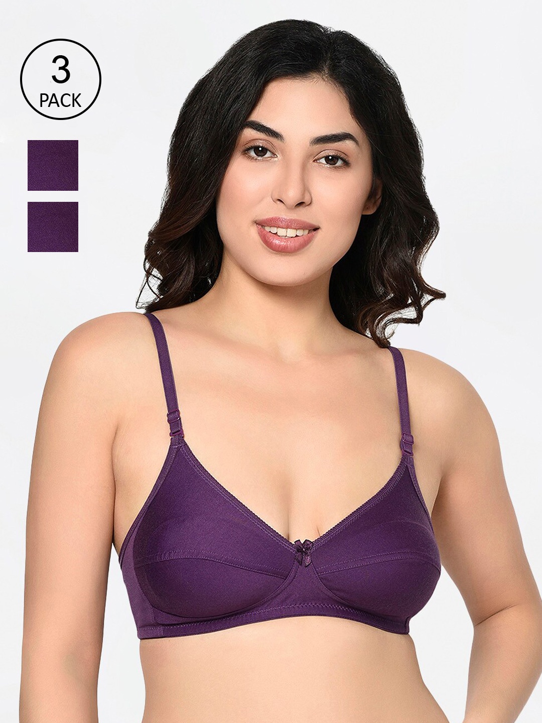 

Bodycare Pack Of 3 Solid Non-Wired Non Padded Everyday Bra 1567DPU, Purple