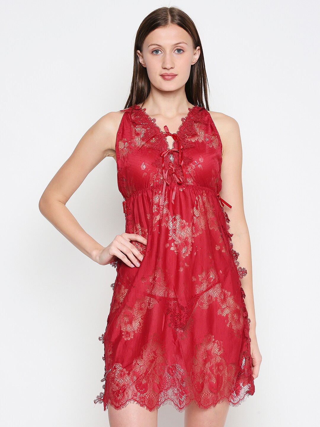 

XIN Red Self Design Baby Doll