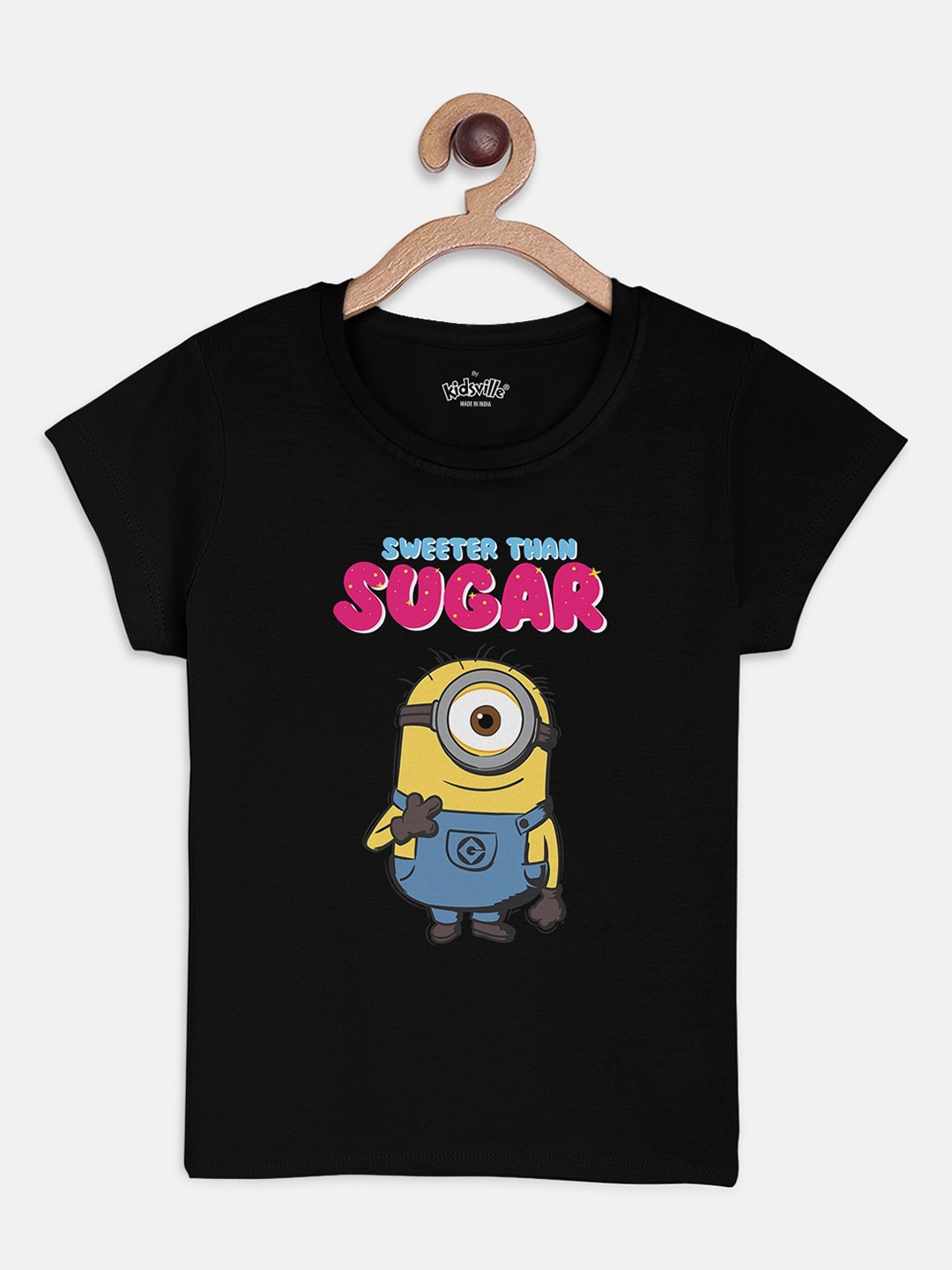 

Kids Ville Minions Printed Black Tshirt for Girls
