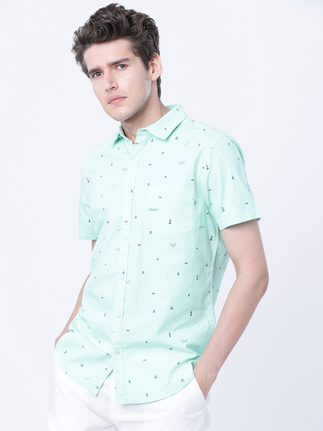 

HIGHLANDER Men Blue Slim Fit Printed Casual Shirt