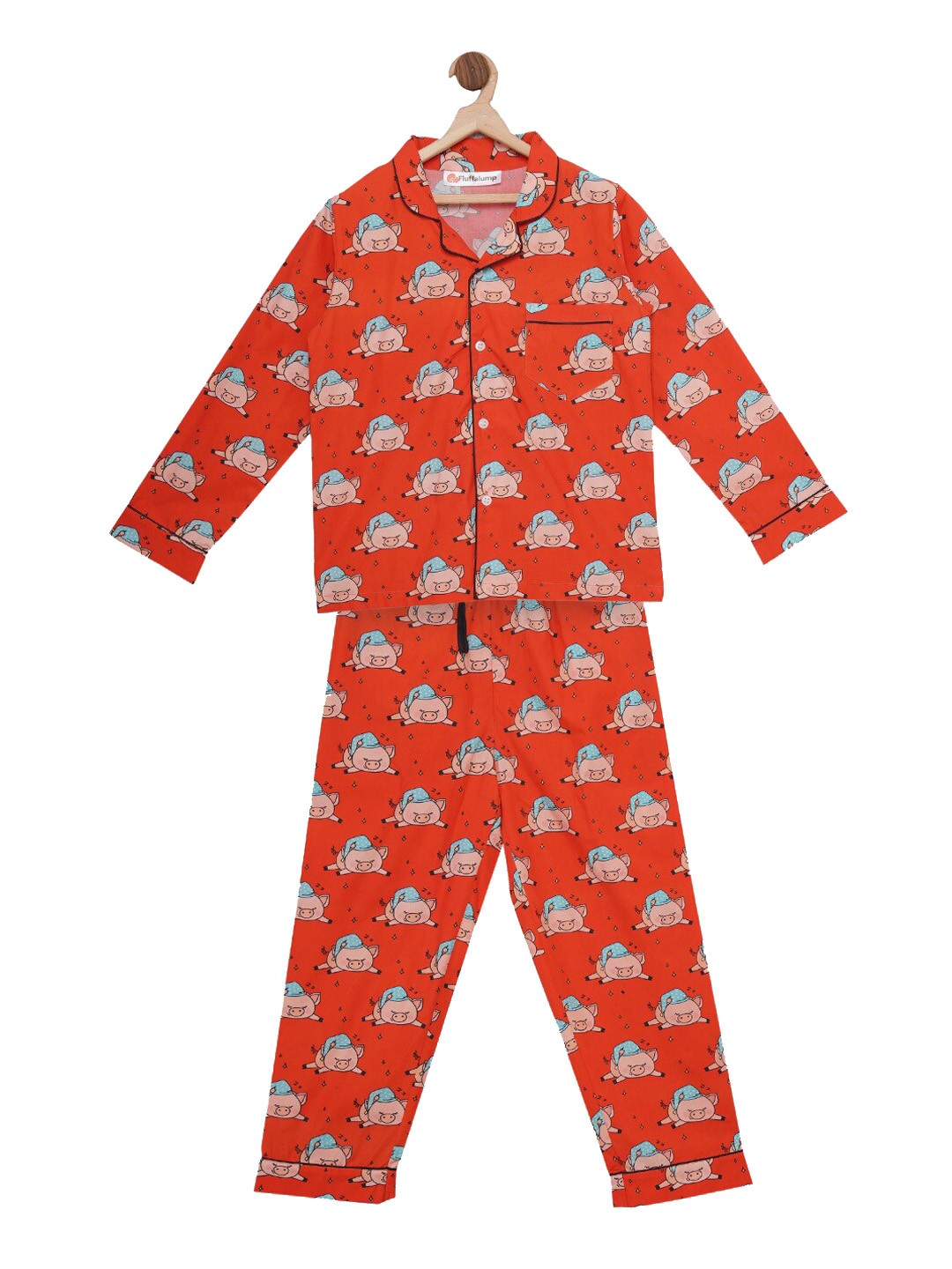 

Fluffalump Unisex Kids Red & Pink Printed Night Suit