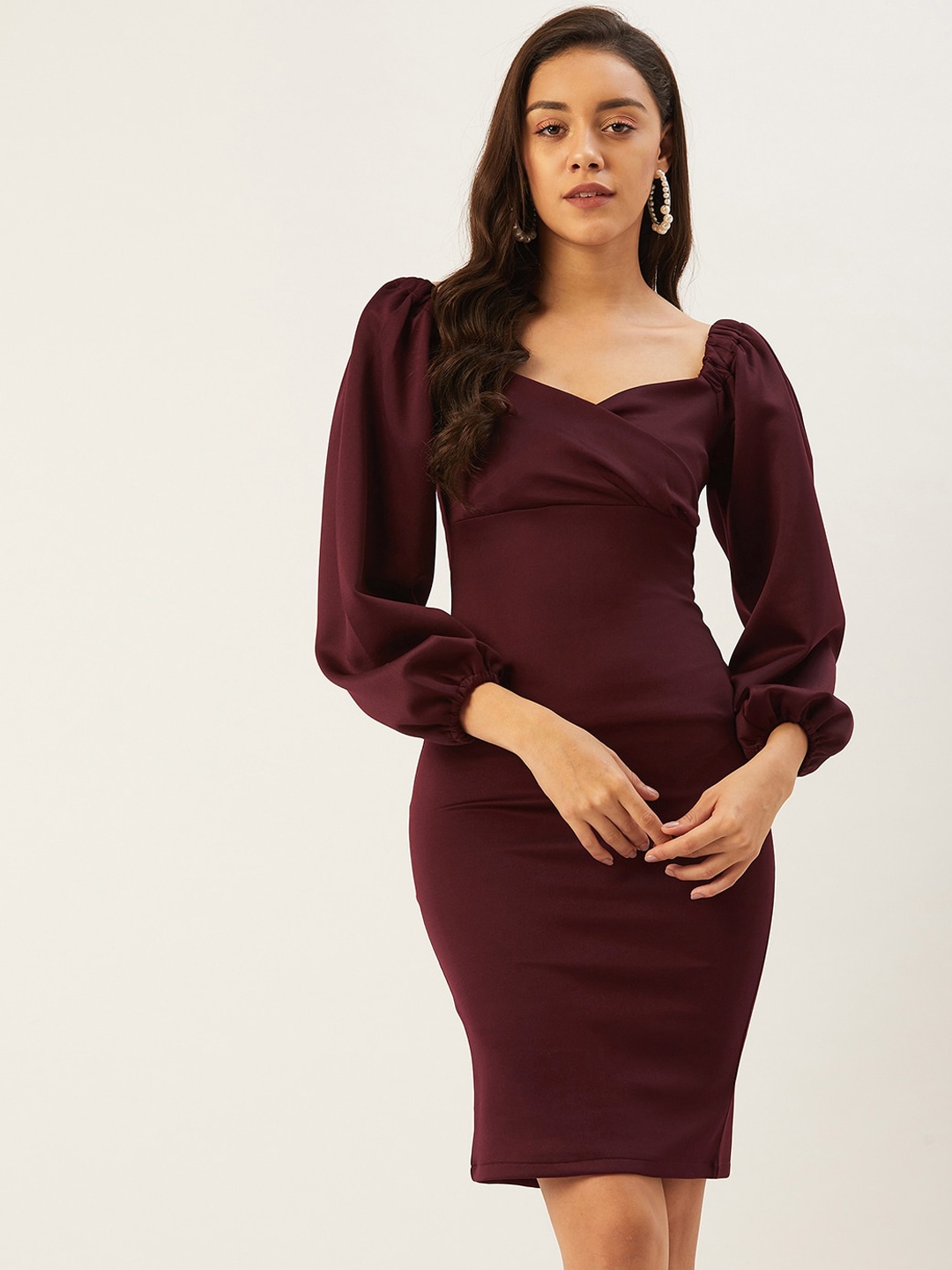 

ANVI Be Yourself Women Burgundy Solid Bodycon Dress